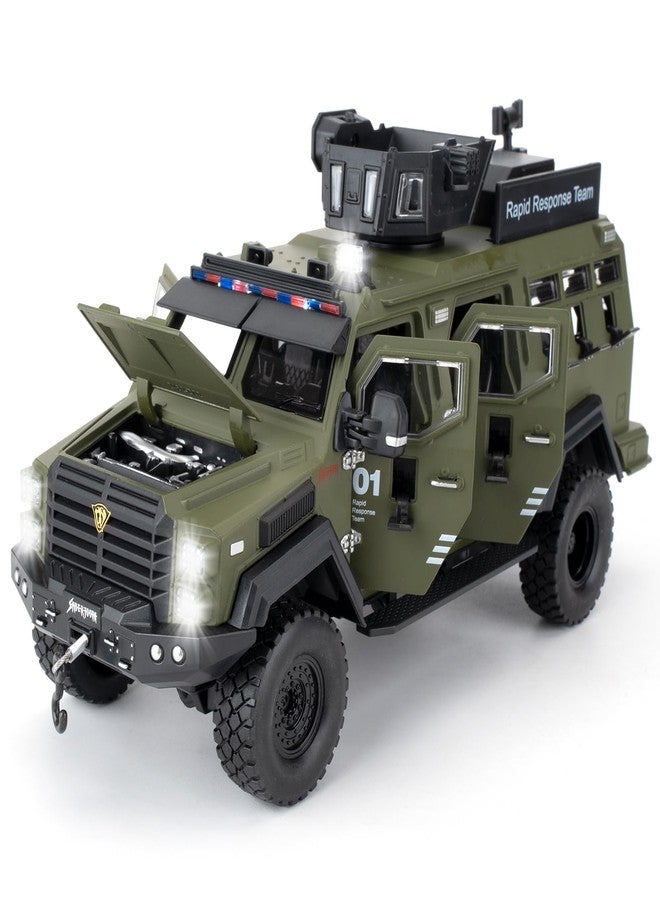 LOVEPOSELY Compatible for 1:24 Saber-Toothed Tiger Alloy Armored Car Model, Collectible Diecast Armoured Explosive Protected Vehicle Toy, Pull Back Toy Car with Sound and Light for Adult Kids (Green) - Image 1